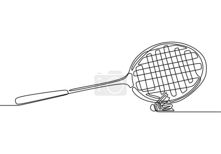 Illustration for Continuous one Line drawing of badminton racquet with shuttlecock. Vector illustration minimalist. - Royalty Free Image