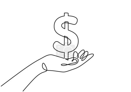 Ilustración de Mano sosteniendo símbolo del dólar continua una línea dibujo arte. Ilustración vectorial minimalista. - Imagen libre de derechos