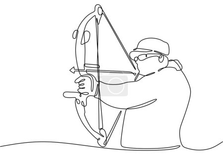 Ilustración de Una sola línea de dibujo de arquero hombre enfoque tiro con arco para golpear el objetivo. Ilustración vectorial minimalista. - Imagen libre de derechos