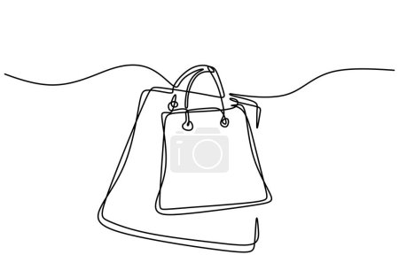 Téléchargez les illustrations : Dessin continu d'une ligne de sacs Shopping. Illustration vectorielle minimaliste. - en licence libre de droit