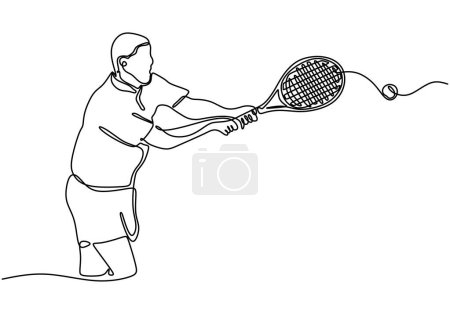 Ilustración de Dibujo de una línea ilustración de arte de tenista. Ilustración vectorial minimalista. - Imagen libre de derechos