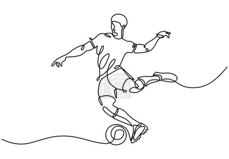 Ilustración de Dibujo continuo de línea. La ilustración muestra que el jugador de fútbol patea la pelota. Ilustración vectorial minimalista. - Imagen libre de derechos