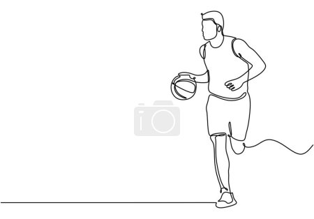 Ilustración de Dibujo continuo de línea del jugador de baloncesto goteando. Ilustración vectorial minimalista. - Imagen libre de derechos