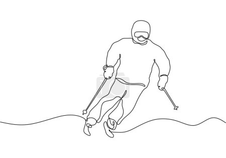 Téléchargez les illustrations : Dessin continu d'une ligne de l'athlète skieur. Illustration vectorielle minimaliste. - en licence libre de droit