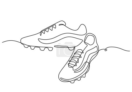 Ilustración de Sport Sneaker zapatos de fútbol en estilo de dibujo de línea continua. Ilustración vectorial minimalista. - Imagen libre de derechos