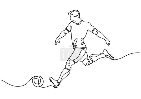 Ilustración de Dibujo continuo de línea. La ilustración muestra que el jugador de fútbol patea la pelota. Ilustración vectorial minimalista. - Imagen libre de derechos