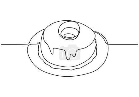 Ilustración de Una línea continua de dibujo de dos deliciosas rosquillas en plato aislado sobre fondo blanco. Ilustración del vector de concepto alimenticio. - Imagen libre de derechos