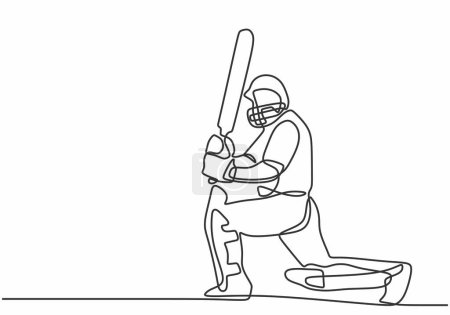 Illustration for Cricket athlete player in one continuous single line art drawing style. Adventure traveling outdoor sport concept vector illustration. - Royalty Free Image
