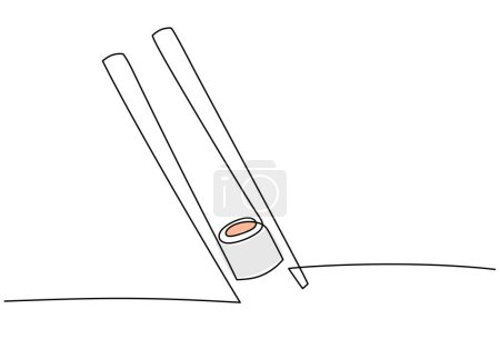 Continuous one line of sushi rolls with chopstick isolated on a white background. Linear stylized.Minimalist.
