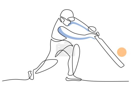 Illustration for One continuous single line drawing of man cricket player stance standing to receive and hit ball vector illustration. Sport concept. - Royalty Free Image
