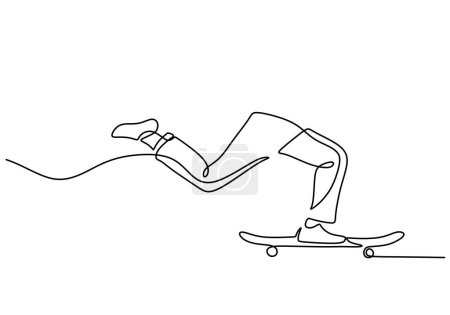 one continuous single line drawing of skateboarding. legs with trousers wearing shoes riding skateboard. Sport concept vector illustration isolated on white background.