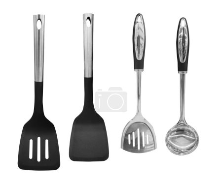 Ladle, turner, kitchen utensils isolated on white