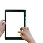 Boy's hand holding a tablet Isolated on a white background