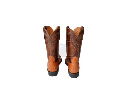 Brown cowboy boots on a white background.