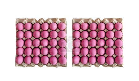 Century eggs or pickled eggs in recycled cardboard boxes isolated on white background.