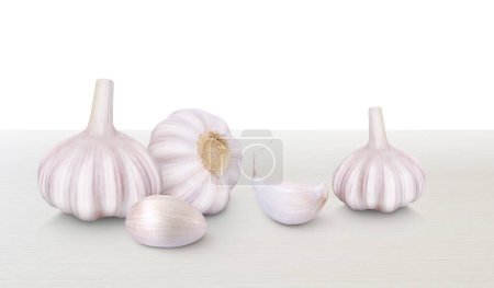 raw garlic isolated on white background Area for entering text