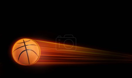 Téléchargez les photos : Basket volant avec un effet magique rapide dans un fond noir futuriste hi-tech - en image libre de droit