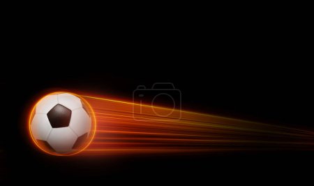 Soccer ball flies with fast effect in black background.