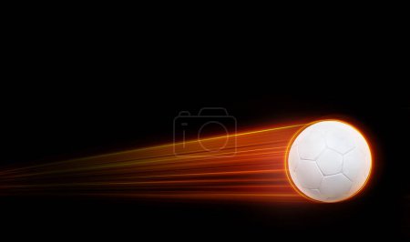 Soccer ball flies with fast effect in black background.