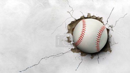 Une balle de baseball heurte un mur de ciment. concept de force