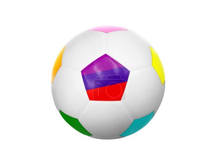 Pelota de fútbol multicolor aislada sobre fondo blanco