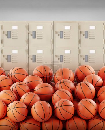 Pila de pelotas de baloncesto dentro del gimnasio