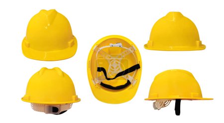 Conjunto de cascos de construcción desde diferentes perspectivas