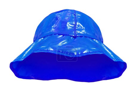 leuchtend blauer Plastik-Eimer-Hut isoliert auf weiß