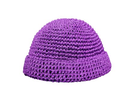 Foto de Sombrero de punto púrpura oscuro aislado sobre fondo blanco. - Imagen libre de derechos