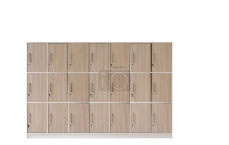 Wooden locker box with closed door isolated on white