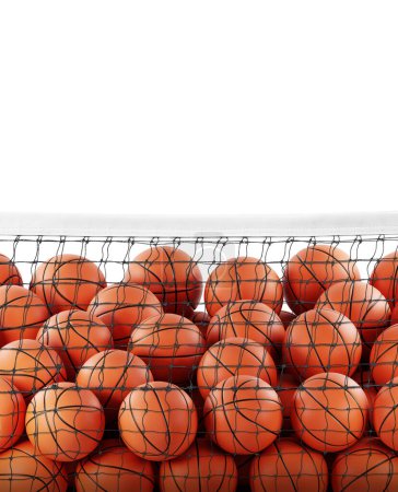Photo for Several basketball balls in the net white background - Royalty Free Image