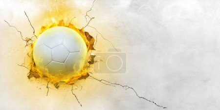 Photo for A soccer ball breaks through a cement wall. - Royalty Free Image