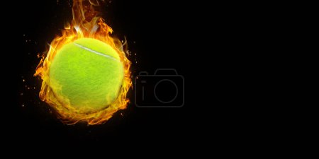 Tennisball in Flammen Vereinzelt auf schwarzem Hintergrund