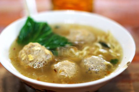 close up view of Bakso, Indonesian meatball soup