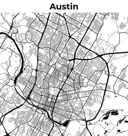 Téléchargez les illustrations : Austin Carte de la ville, Carte cartographique, Carte d'aménagement de la rue - en licence libre de droit