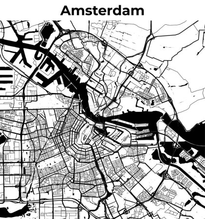 Téléchargez les illustrations : Amsterdam Carte de la ville, Carte cartographique, Carte de la rue - en licence libre de droit