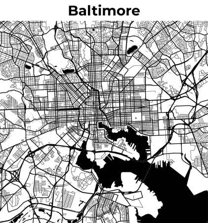 Illustration for Baltimore City Map, Cartography Map, Street Layout Map - Royalty Free Image