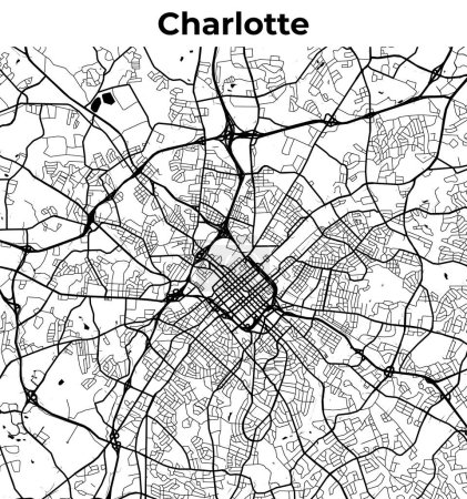 Charlotte City Map, Carte cartographique, Carte de l'aménagement de la rue