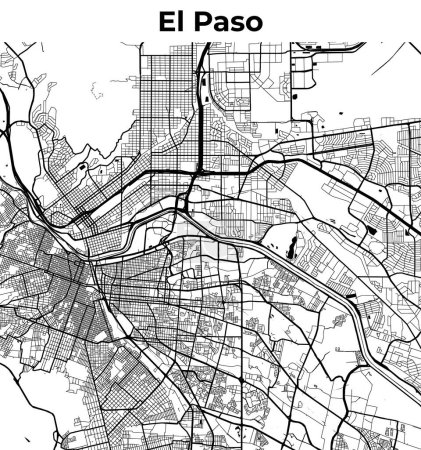 Téléchargez les illustrations : Carte de la ville d'El Paso, Carte cartographique, Carte de mise en page de la rue - en licence libre de droit