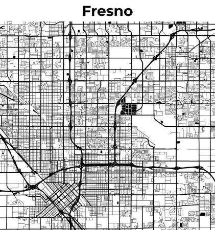 Fresno Carte de la ville, Carte cartographique, Carte de l'aménagement de la rue