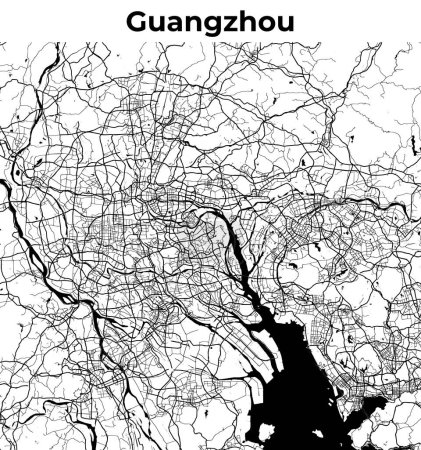 Ilustración de Mapa de Guangzhou, Mapa de Cartografía, Mapa de trazabilidad de la calle - Imagen libre de derechos