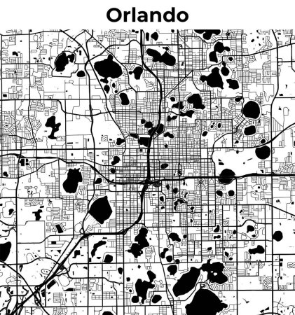 Téléchargez les illustrations : Carte de la ville d'Orlando, Carte cartographique, Carte de mise en page de la rue - en licence libre de droit