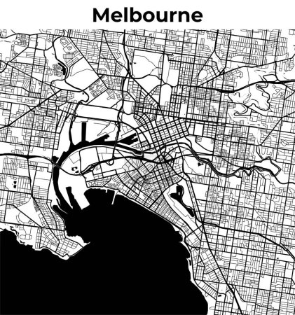 Ilustración de Mapa de Melbourne, Mapa de Cartografía, Mapa de Diseño de la Calle - Imagen libre de derechos