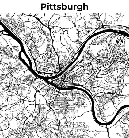 Téléchargez les illustrations : Pittsburgh City Map, Carte cartographique, Carte de mise en page de la rue - en licence libre de droit