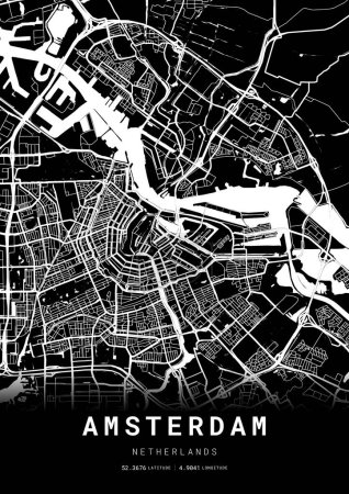 Téléchargez les illustrations : Amsterdam City Map Frame, Cartography Map Print, Street Layout Map - en licence libre de droit