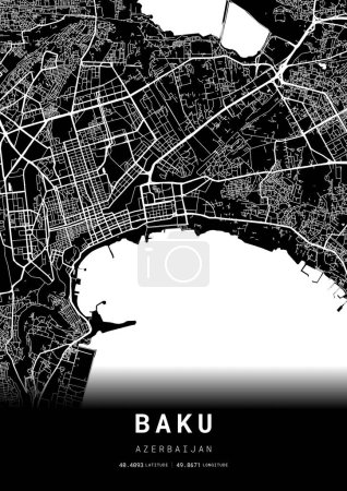 Illustration for Baku City Map Frame, Cartography Map Print, Street Layout Map - Royalty Free Image