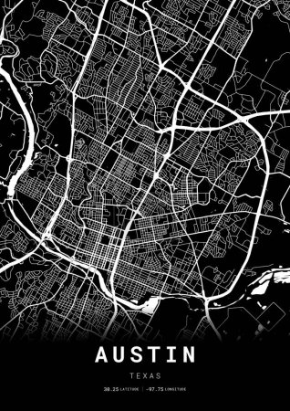 Téléchargez les illustrations : Austin City Map Frame, Cartographie Carte imprimée, Street Layout Carte - en licence libre de droit
