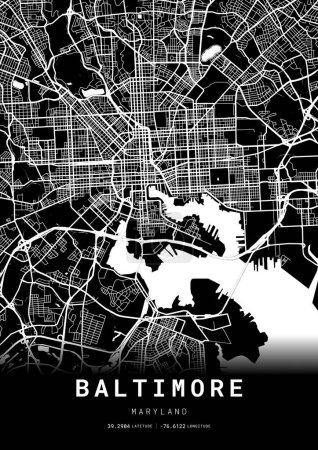 Illustration for Baltimore City Map Frame, Cartography Map Print, Street Layout Map - Royalty Free Image