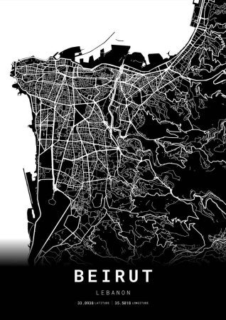 Beirut Stadtplan Rahmen, Kartographie Karte drucken, Straßenkarte