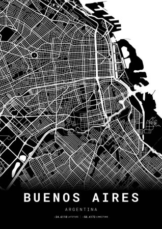 Illustration for Buenos Aires City Map Frame, Cartography Map Print, Street Layout Map - Royalty Free Image
